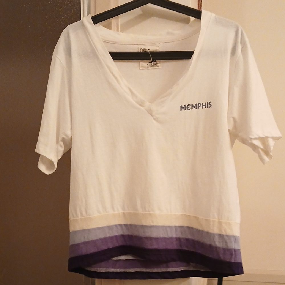 Memphis Short Sleeve V-Neck Tee with Purple Ombre Hem